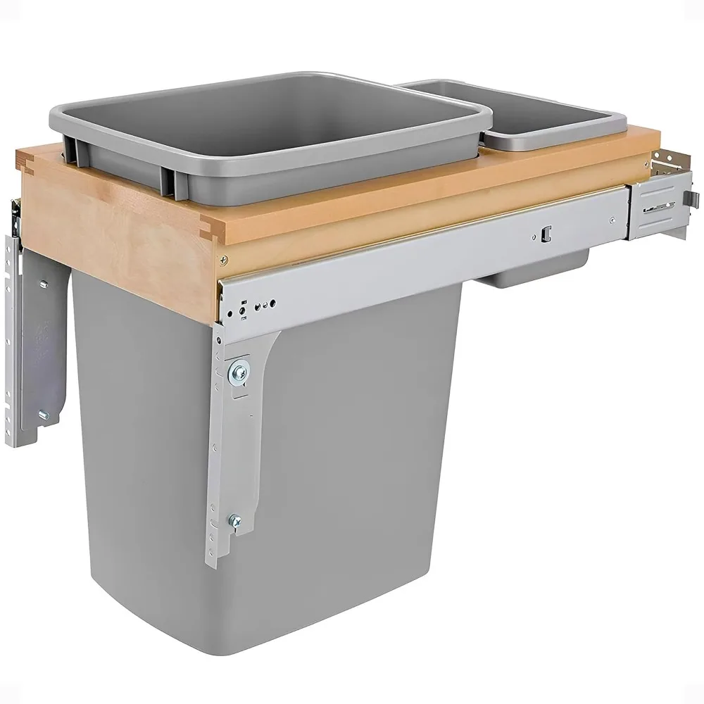 

Rev-A-Shelf 35 Qt Pullout Under Cabinet Trash Can w/Soft-Close, Top Mount Garbage Bin for 12" x 1.5" Face Frame, Gray, 4WCTM-12B