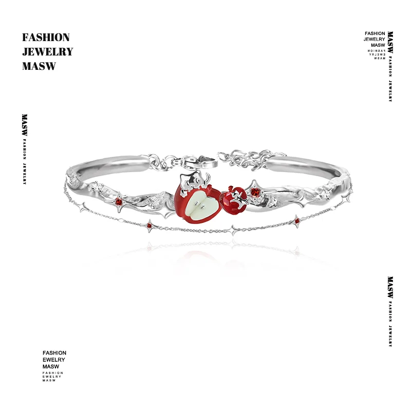 

MASW Original Design Elegant Temperament Red Apple Double Bracelets For Women Wedding Gifts Trendy Jewelry Accessories