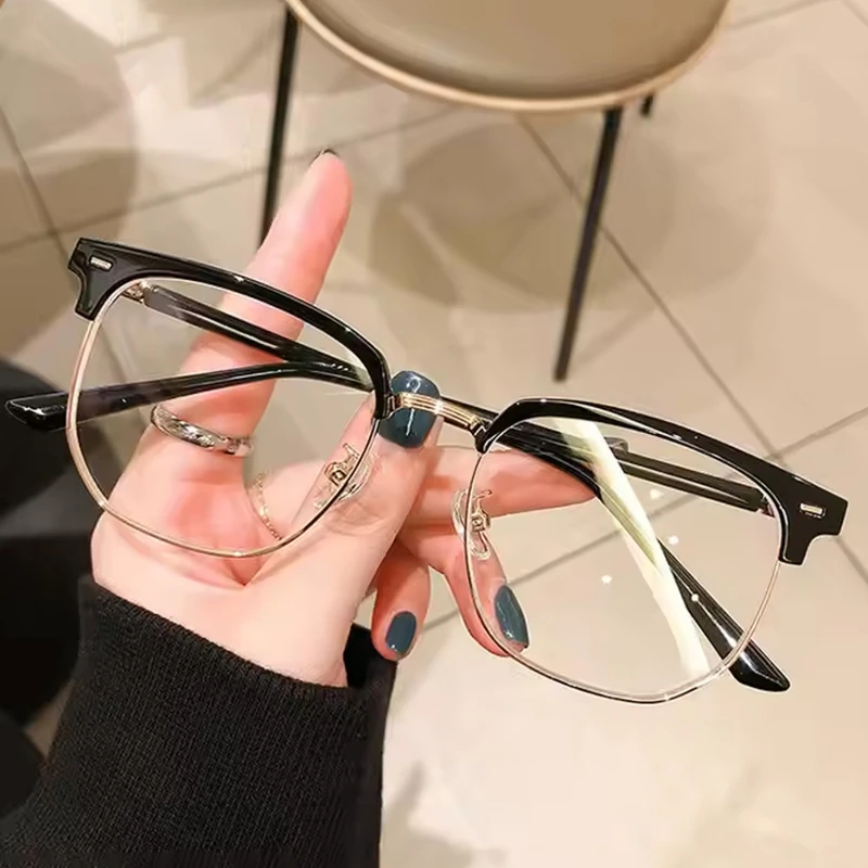 

Metal Half-frame Anti-blue Retro Business Transparent Lenses Women's Sunglasses Are Suitable for Daily Office Use
