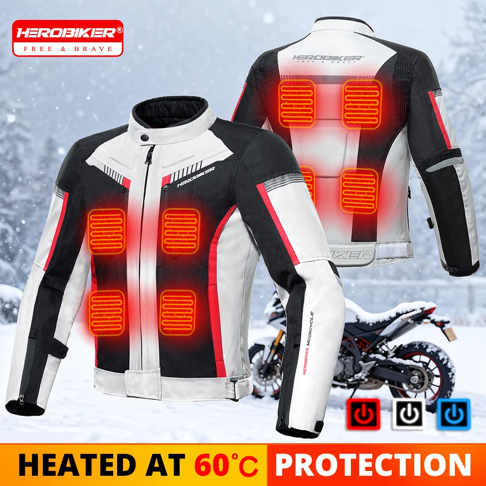 

Winter Motorcycle Heated Jacket Men's Waterproof Body Armor Protective Gear Riding Reflective Coat Off-road Motorbike Jacket