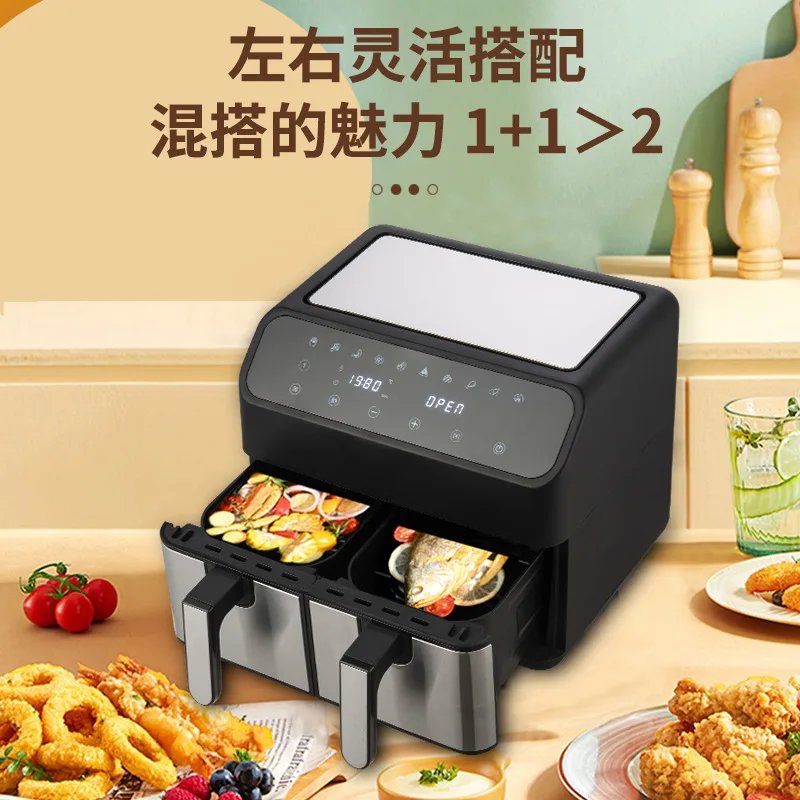 8L Stainless Steel Double Pot Air Fryer Multifunctional Visual Large Capacity Household Electric Fryer Smart French Fries Oven