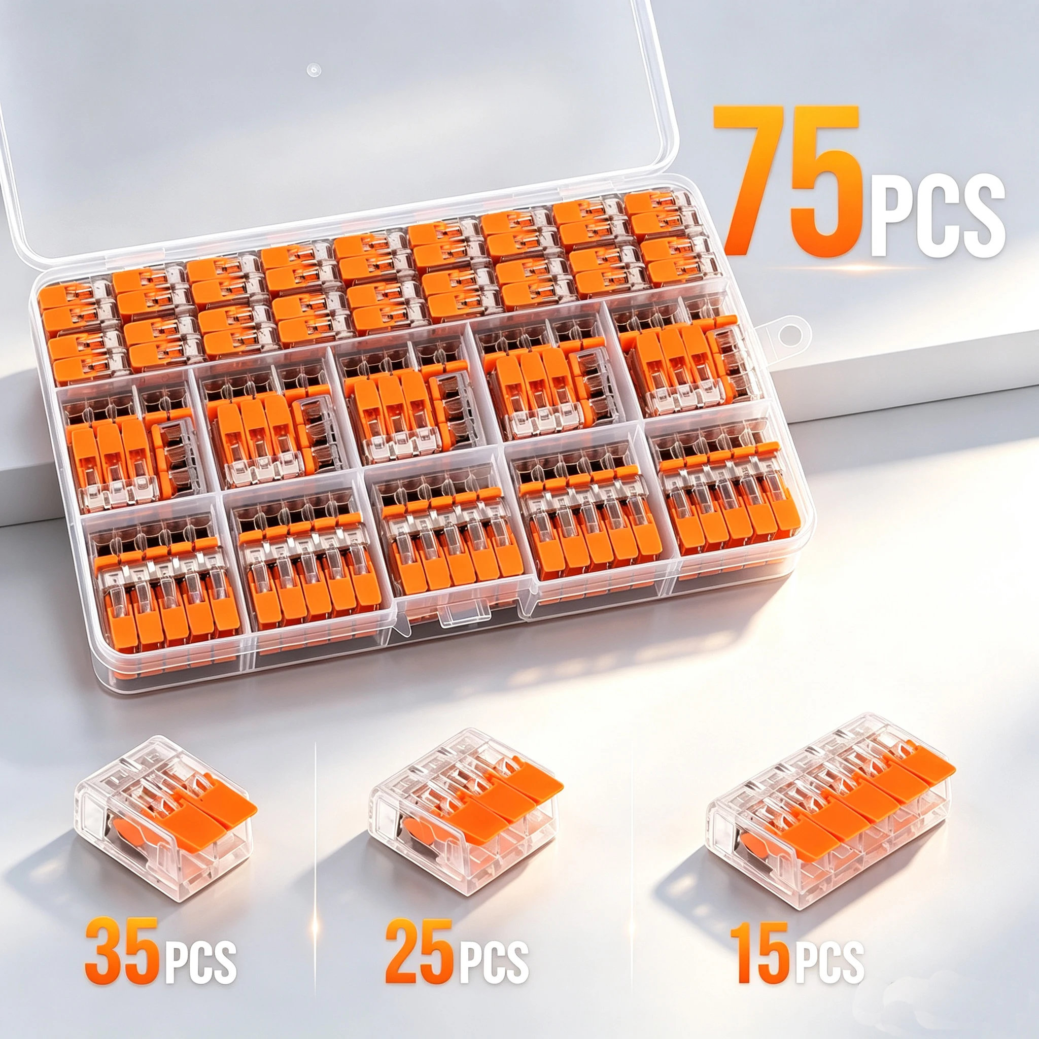 75PCS Mini Quick Lever Wire Cable Connectors Kit Universal Compact Push-in Terminal Block 2/3/5 Pins Splicing Connector for Elec