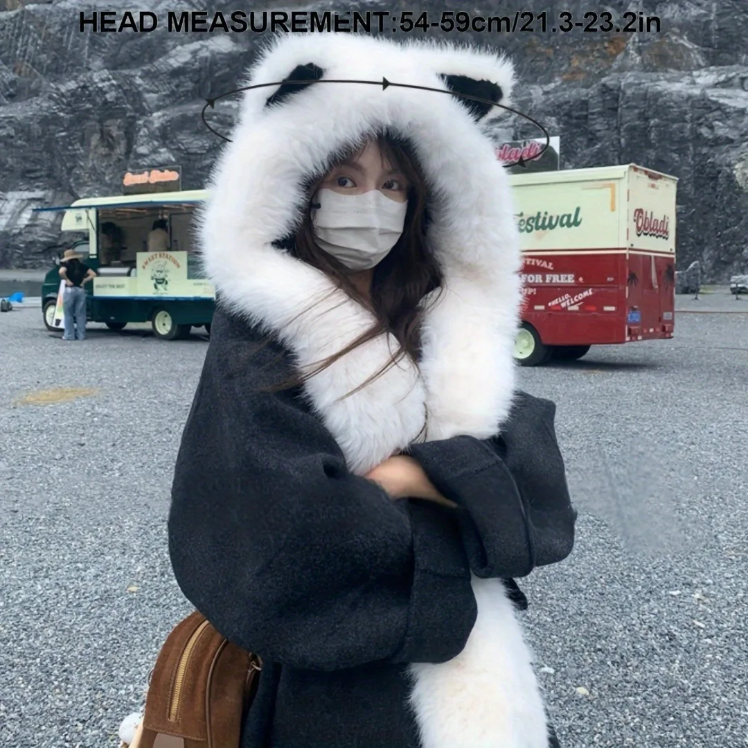 Gorro con orejas de gato de piel sintética, bufanda para mujer y niña, gorro cálido de felpa para invierno, protección para el cuello y las orejas, regalo grueso y cálido para fiesta de año nuevo