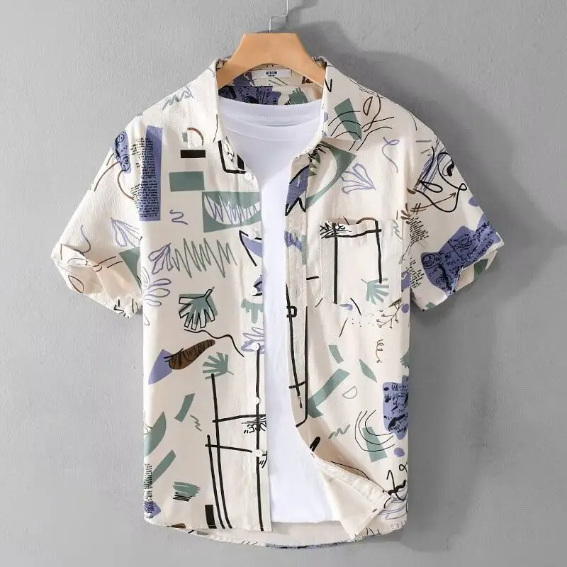 Shirts for Men Funny Colourful Man Shirt Anime Printed Hawaiian with Print Clothing Cool Sleeves Tops Xxl Designer Korean Style image 5