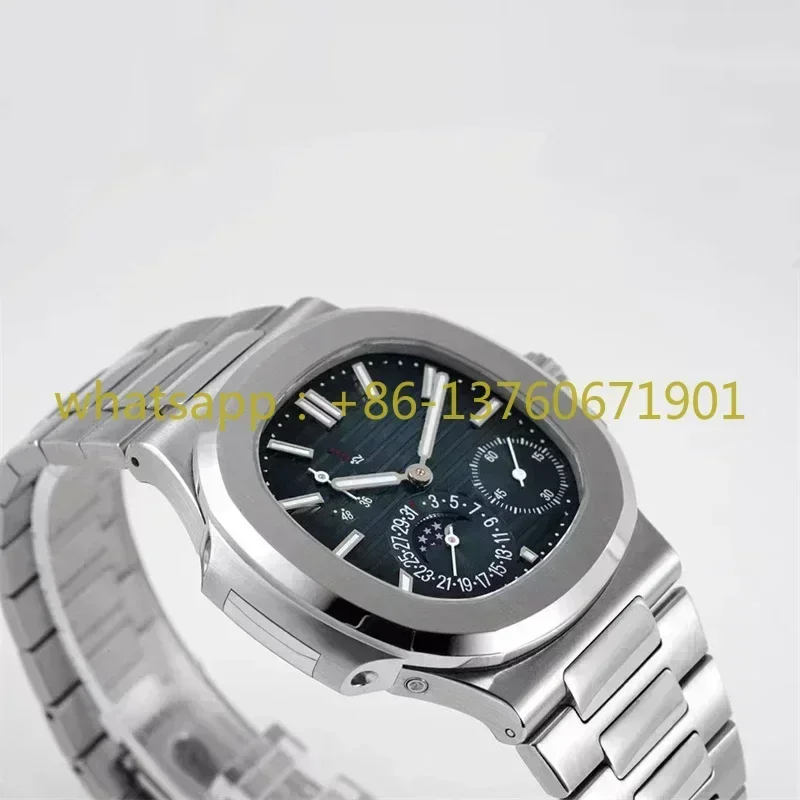 Luxury New Men Automatic Mechanical Power Reserve Watch Nautilus 5712 Calendar Lunar Image Energy Storage Display Transparent