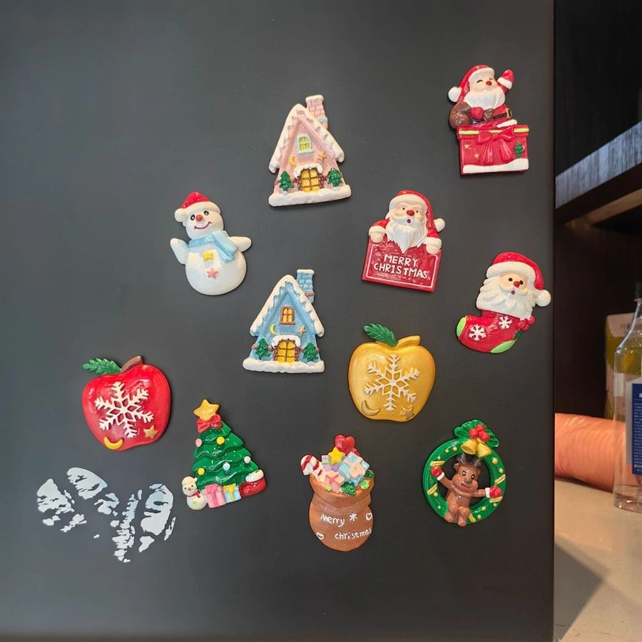 Fridge Magnets Christmas Wreath House Desk Lamp Luminous Refrigerator Magnet Paste Decorative Sticker Apple Gift
