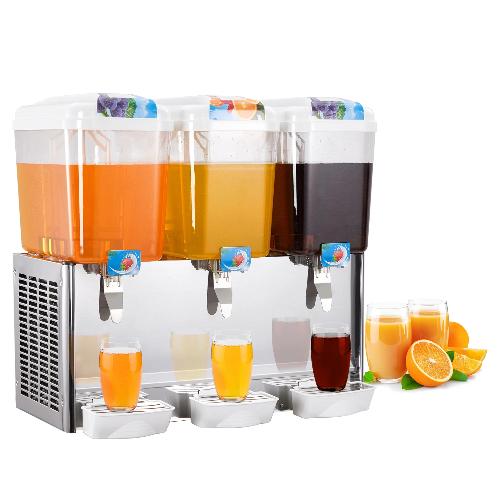 Commercial Beverage Dispenser, 3 Tank Juice Dispenser, 14.25 Gallon (54L) Capacity, 18 Liter Per Tank, 380W Stainless Steel