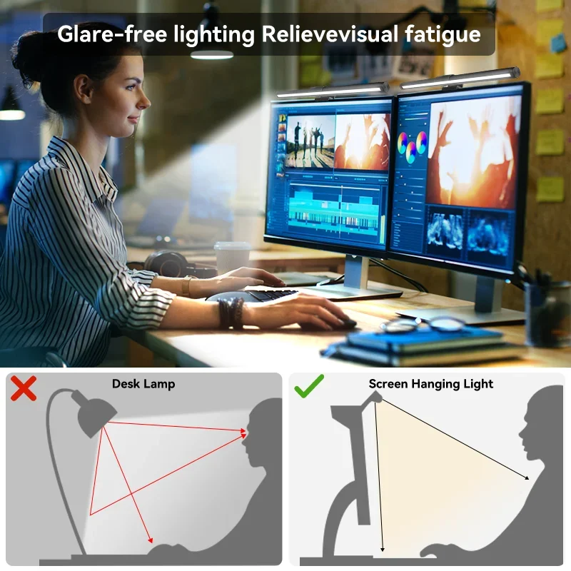 Barre lumineuse LED RGB pour moniteur, lampe de bureau à intensité variable, pour le soin des yeux, pour étude, lecture, écran d'ordinateur, suspension 44cm