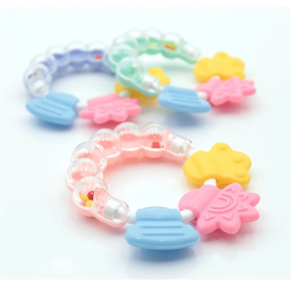 1 piece Baby Silicone Teether new born boy girl Teething tooth Biting baby Rattle Toy 3 colors Handbell Jingle teethers