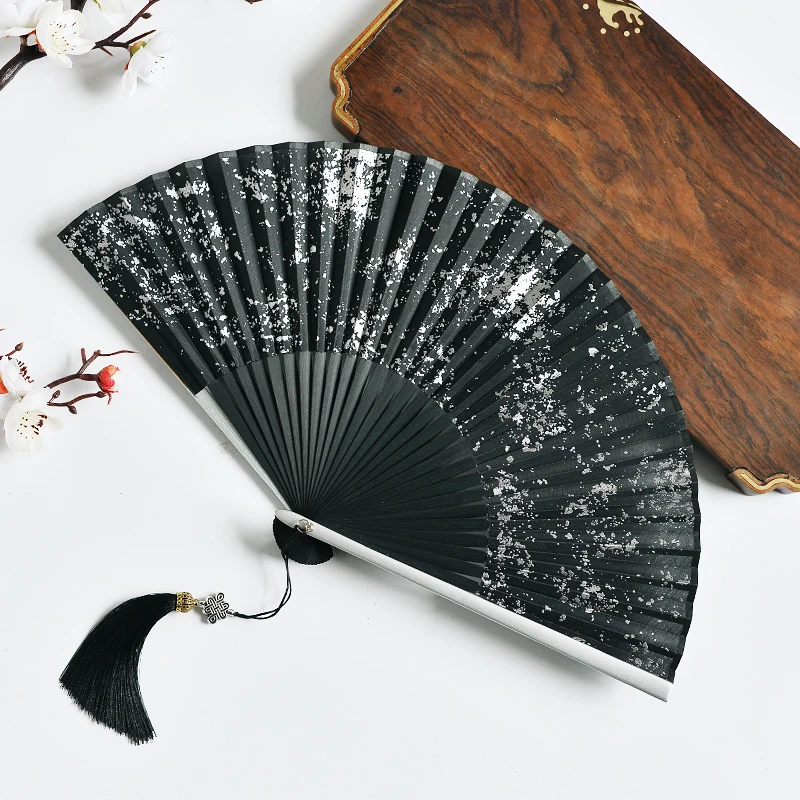 

Chinese Style Folding Fan Gold Sprinkling Unisex Ancient Men's Japanese 100 Carry-on Han Clothes Match