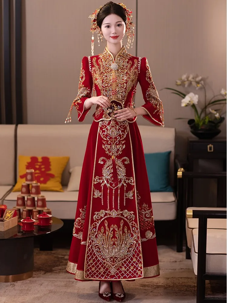 

Velvet wedding dress new toasting Chinese-style