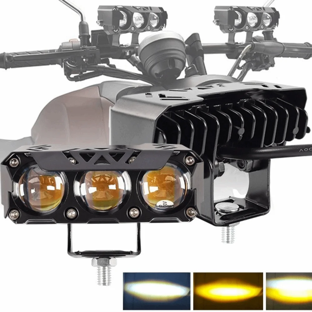 

Waterproof Motorcycle LED Spotlights Shock-proof Hi/Low Beam Super Bright Headlights Dual Color Lights Three-eye Lens Trucks