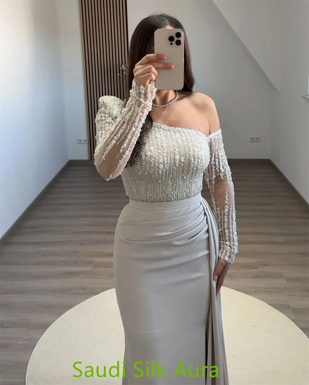 customizedCustomized Temperament White Jersey Party Dress Exquisite One Shoulder Long Sleeves Party Dress Delicate Straight Cele image 4