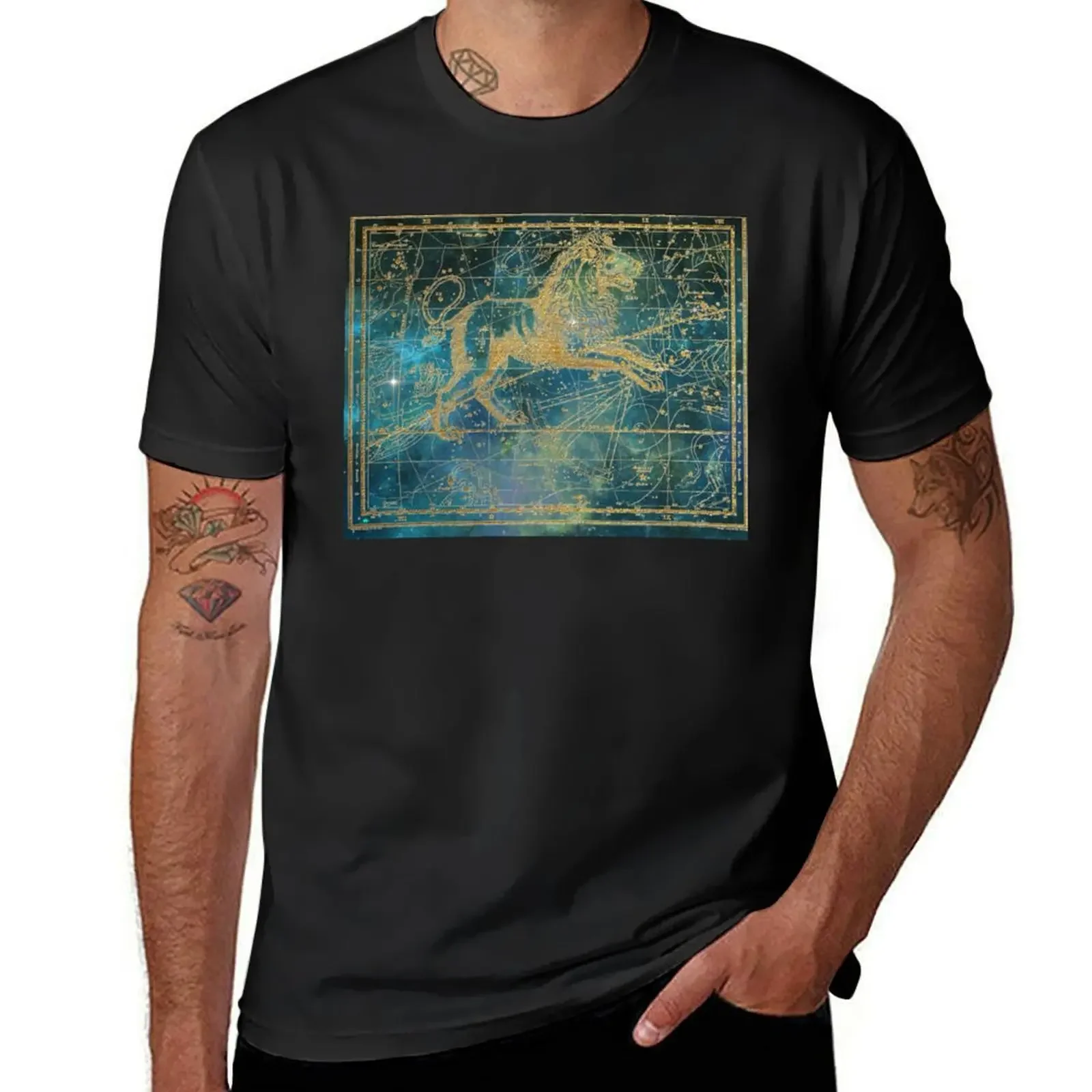 Vintage Celestial Map of Leo Astrology Sign T-Shirt vintage graphic t shirt vintage Men's cotton t-shirt