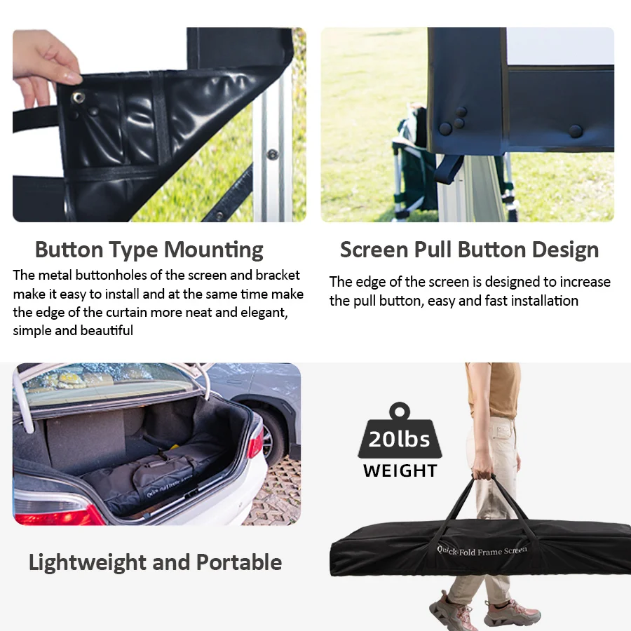 Projector Screen with Stand 120 inch 16:9 HD 4K Outdoor Projector Screen Fast Fold Front & Rear Projection for Outdoor & Indoor