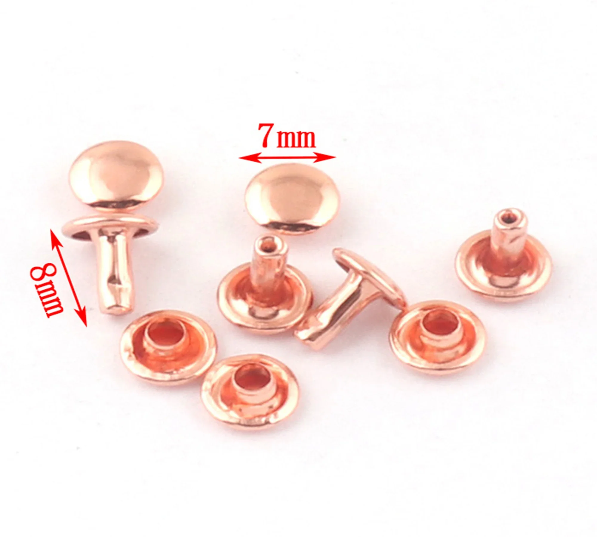 Rose gold Double Cap Rivets 5x7, 6x7, 8x7.5, 7x8, 9x11, 10x12, 12x14 Stud Rivets Leather Craft Repair