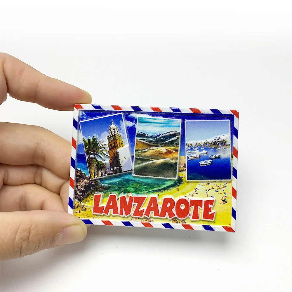 

‌Lanzarote Themed Resin Fridge Magnet - Colorful Postcard Design - Travel Souvenir - Ideal for Home Decoration