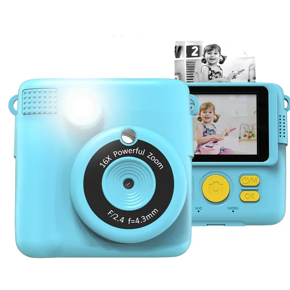 Kids Selfie Digital Print Camera Video Children Instant Photo Camera Type-C Charging For Kid Birthday Gift with Fill Light Night