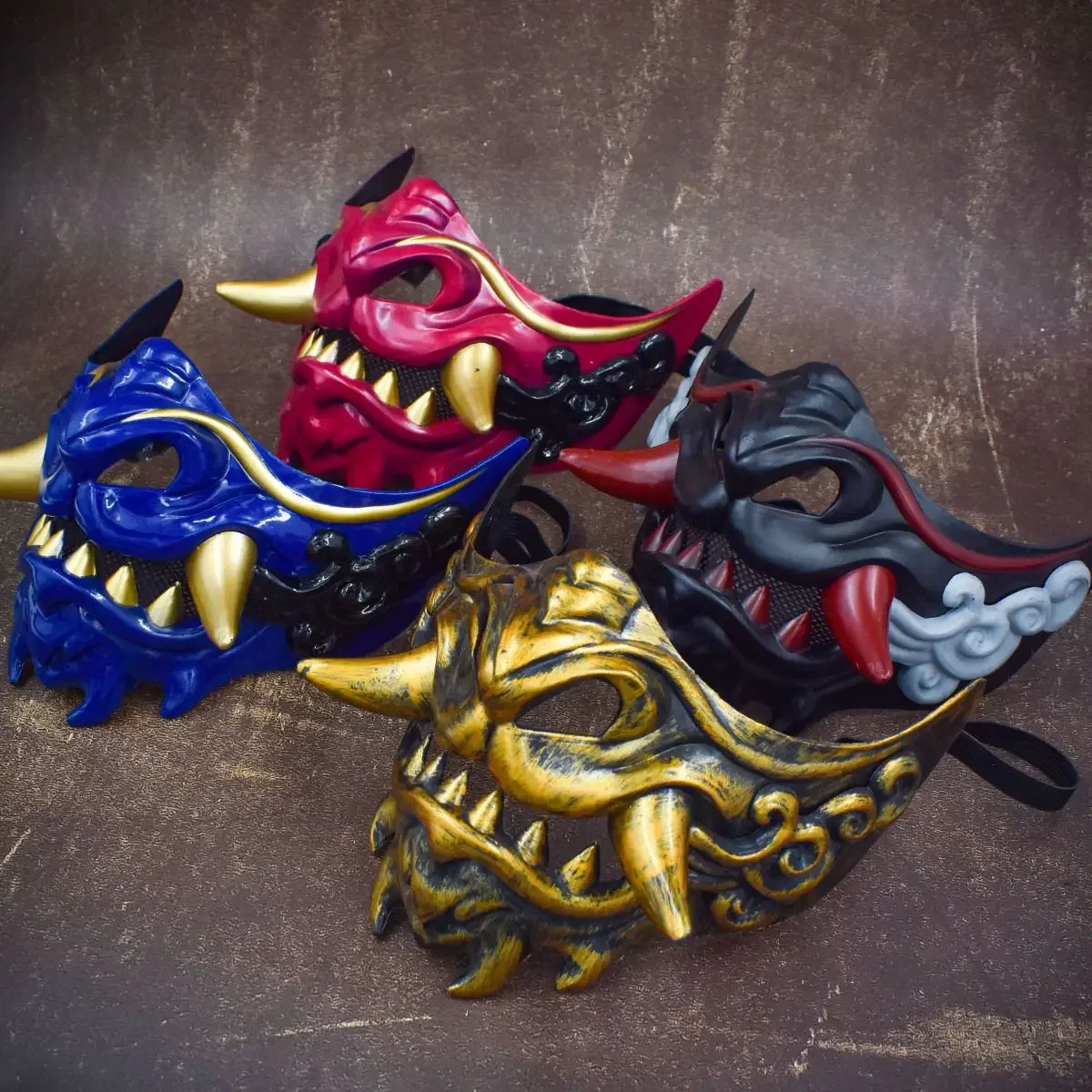 Samurai Oni Mask Evil Demon Monster Kabuki Hannya Half Face Protective Mask Masquerade Ball Party Cosplay Props Cs War Game Mask