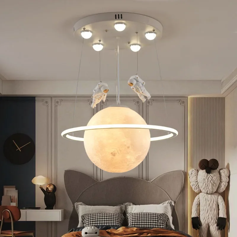 Nordic Kids Room Lights Space Planet Moon Ceiling Lights Boy Girls Bedroom Lights Creative Cartoon Astronaut Lights