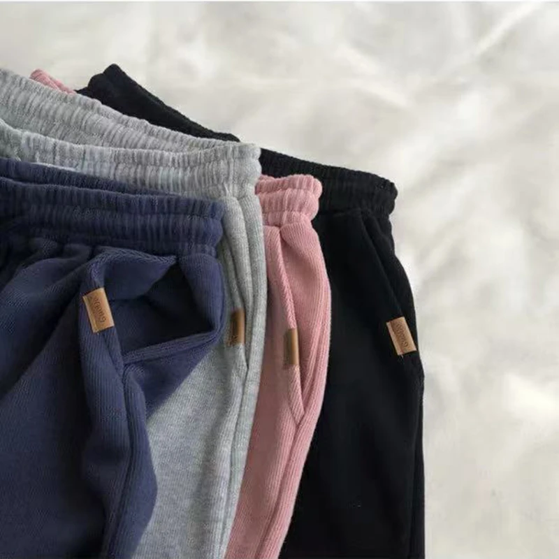 여름 루즈핏 와이드 레그 반바지 여성 하이웨이스트 드로스트링 캐주얼 조거 반바지 Y2K 한국 심플 올매치 스포츠 반바지