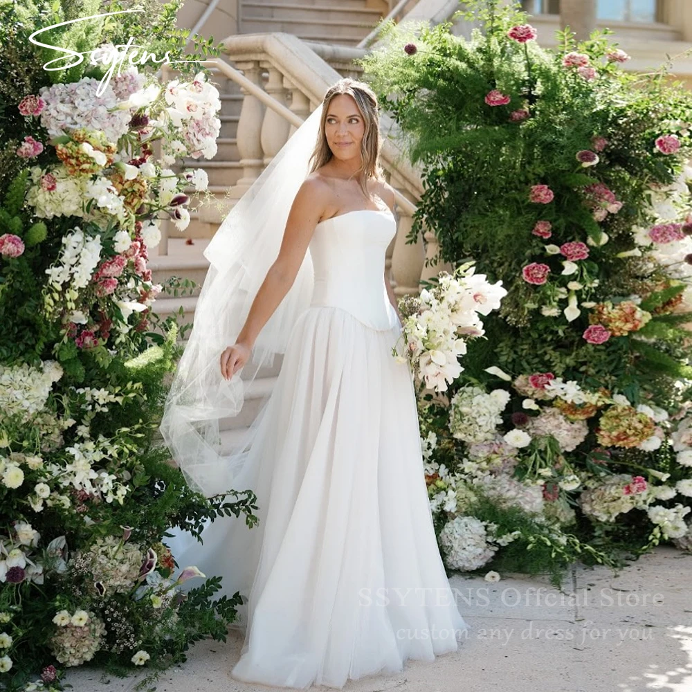 SSYTENS Simple lvory Wedding Dresses Strapless A Line Bridal Gowns Women Pleated Civil Bride Dresses Robes De Soirée Customized