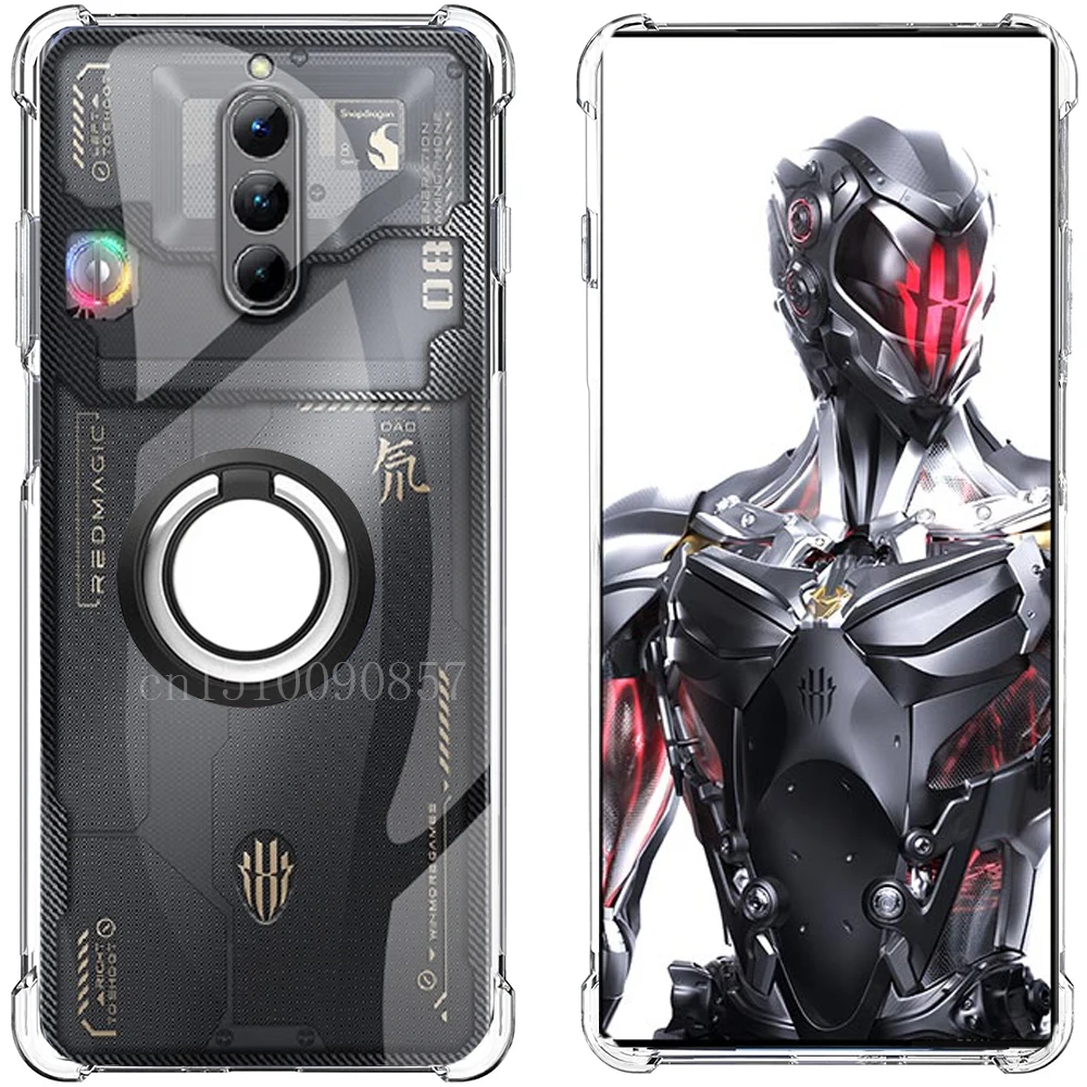 حافظة الخاتم للهاتف الأحمر Magic8 8S 8 Pro الزاوية المقواة لينة من البولي يوريثان غطاء شفاف مقاوم للصدمات ل ZTE nubia الأحمر ماجيك 8 برو زائد