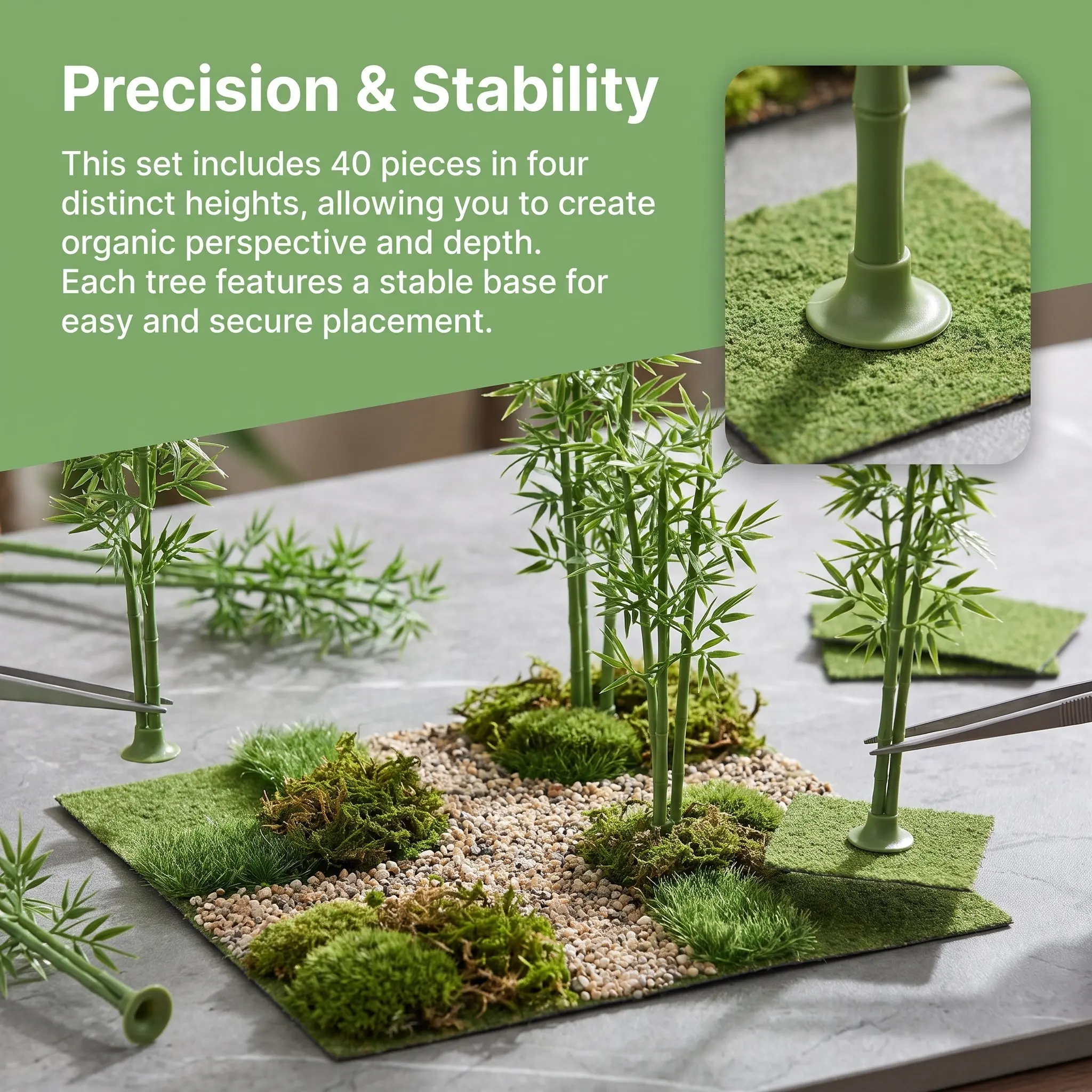 40Pcs Plastic Miniature Artificial Bamboo Trees Faux Bamboo Decor for Micro Landscape Garden Sand Table Small Ornament