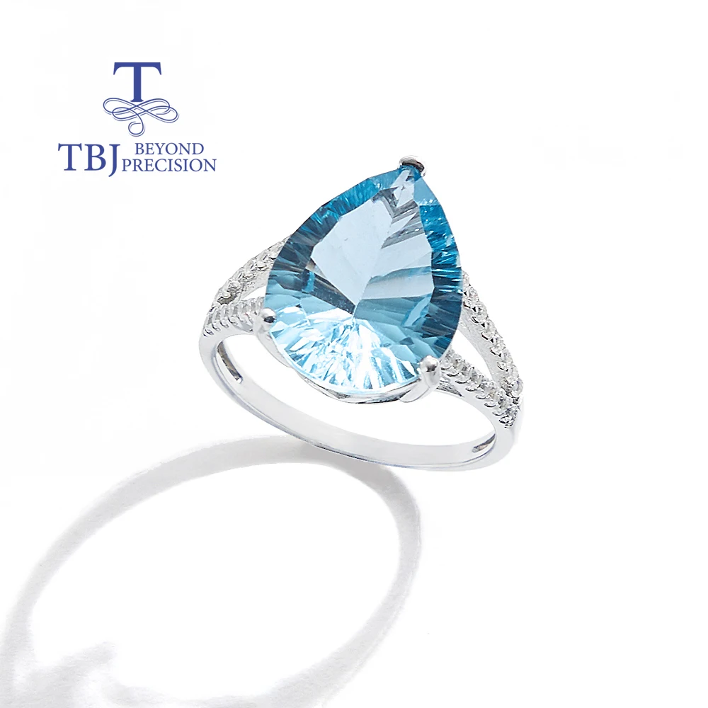 

TBJ,925 sterling silver big Women's Ring Pear 12*16mm natural sky blue topaz gemstone fine jewelry for valentines proposal gifts