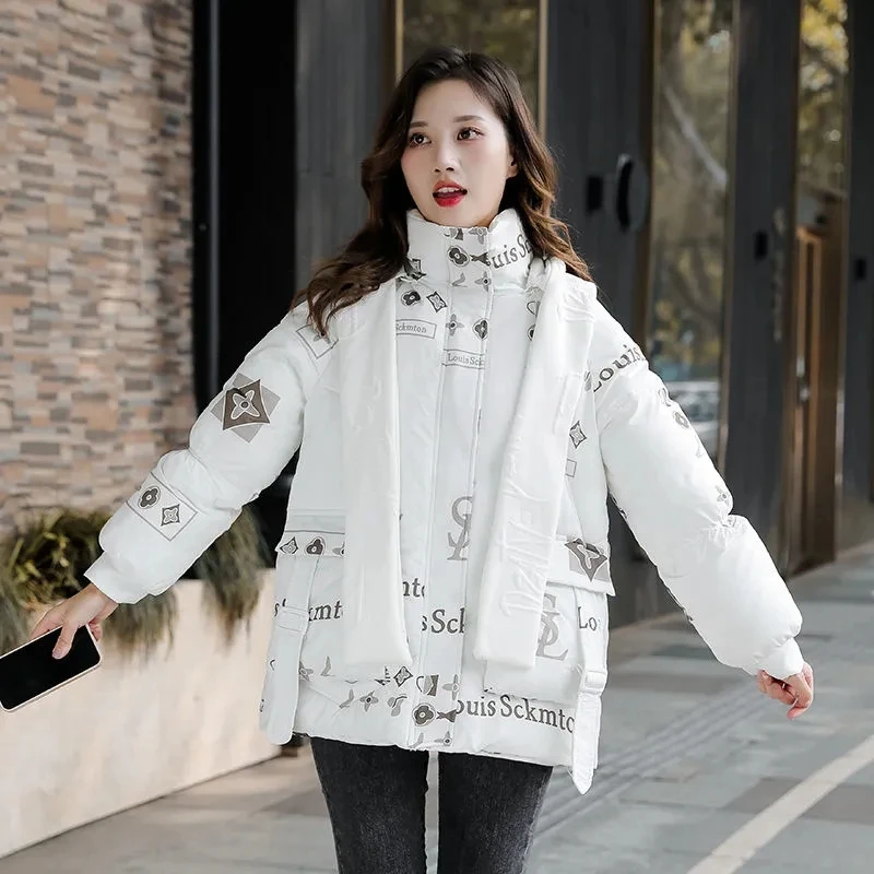 Down Cotton Coat Women 2023 Spring New Fashion Loose Casual Winter Jacket Female Large Size Hooded Letter Print Parkas Trend