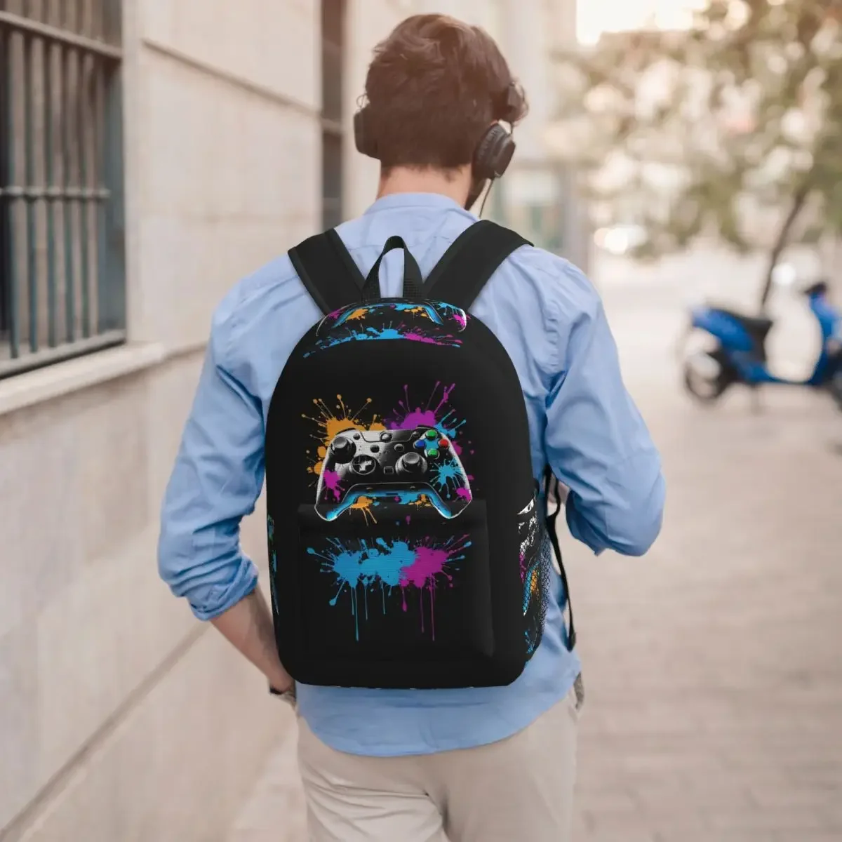 Game Controller Graffiti Design Student Backpack School Bag Hiking Travel Daypack for Boys Girls Bookbag Shoulder Bags