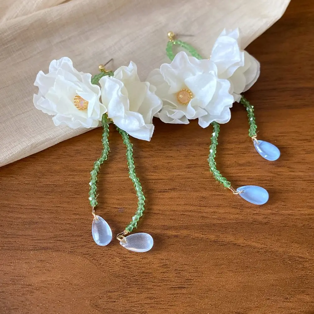 Collier de fleurs en résine fait à la main, Design minoritaire, Style coréen, boucles d'oreilles pendantes en perles, accessoires de bijoux en alliage, boucles d'oreilles à pampilles, cadeau
