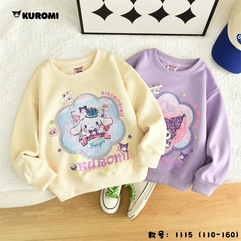 Sanrio Jumper Kuromi Melody Cinnamoroll Kawaii Girls Cartoon Autumn Clothing Children Cute Casual Pullover Outerwear Clothes