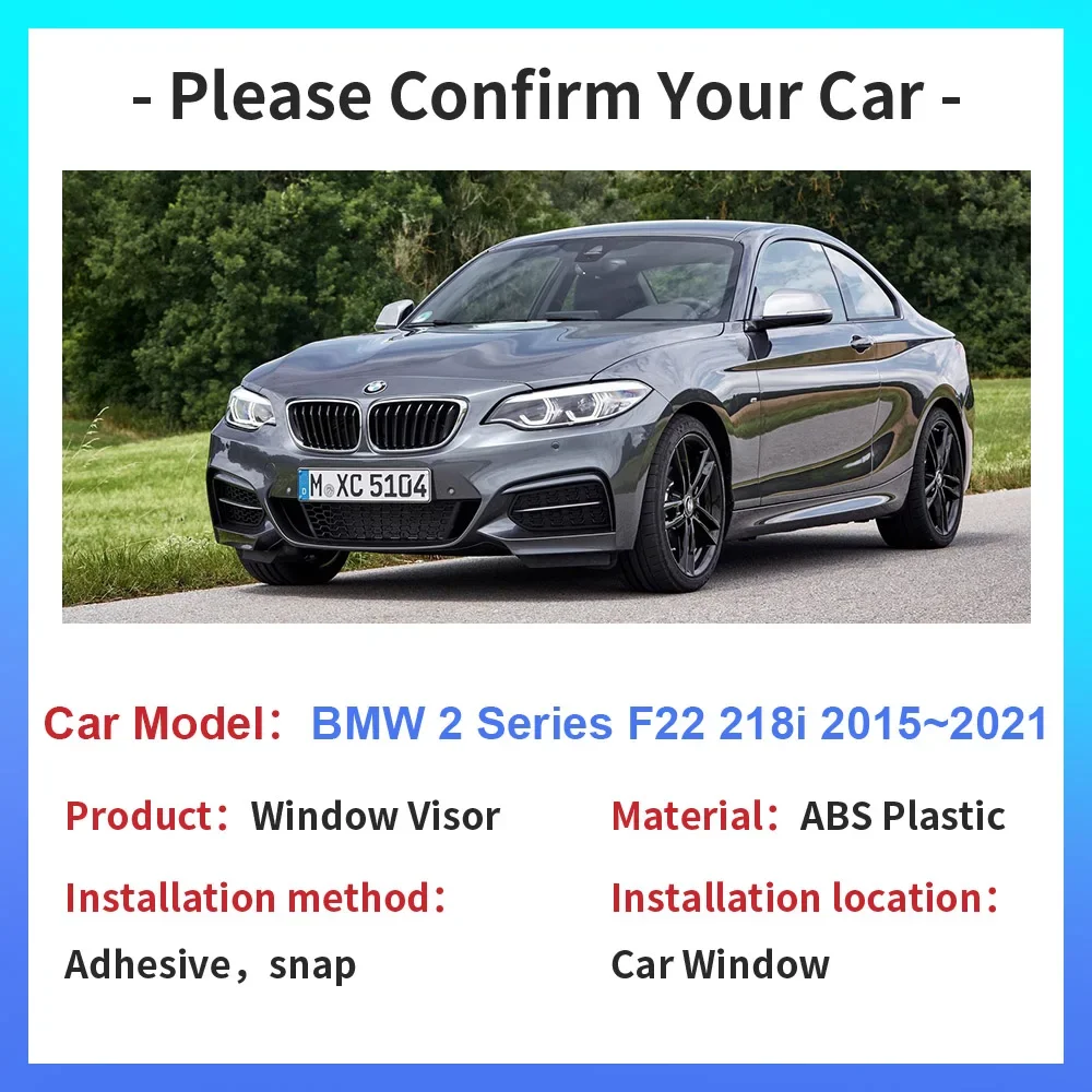 For BMW 2 Series F22 218i 2015~2021 Car Window Visor Awning Shelter Side Vent Smoke Sun Rain Guard Deflector Exterior Accessorie