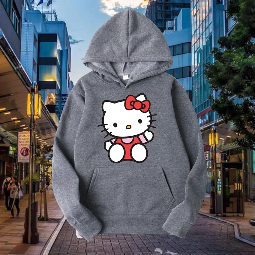 Cartoon Graphic Printed Male Sweatshirts Kawaii Hello Kitty Pattern Anime Long Sleeve Men Hoodies Autumn Winter Casual Tops