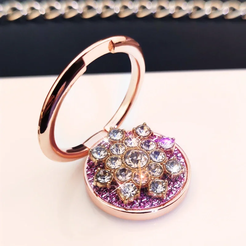 Phone Buckle Ring Holder Rhinestone Fashion Sequin Finger Buckle Ring Metal Pull Ring Desktop Support Bracket Adhesive Type