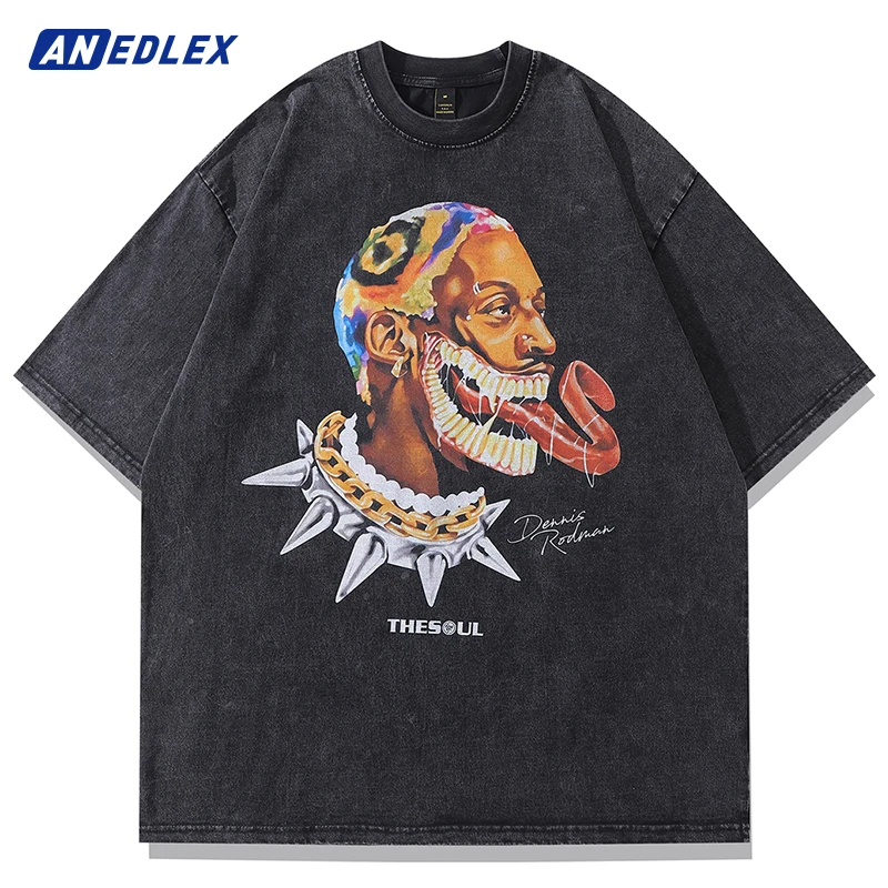 

Hip-Hop Streetwear Men Oversized Tshirt Funny Spoof Rodman Printed T-Shirt Summer Cotton Washed Short Sleeve Vintage T-Shirt