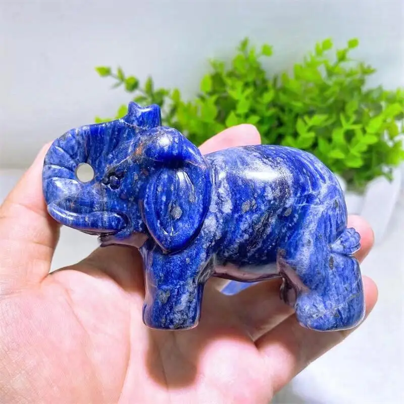 

Natural Blue Sodalite Elephant Animal Crystal Energy Stone Crafts Small Decoration Home Decor Christmas Gift 1pcs