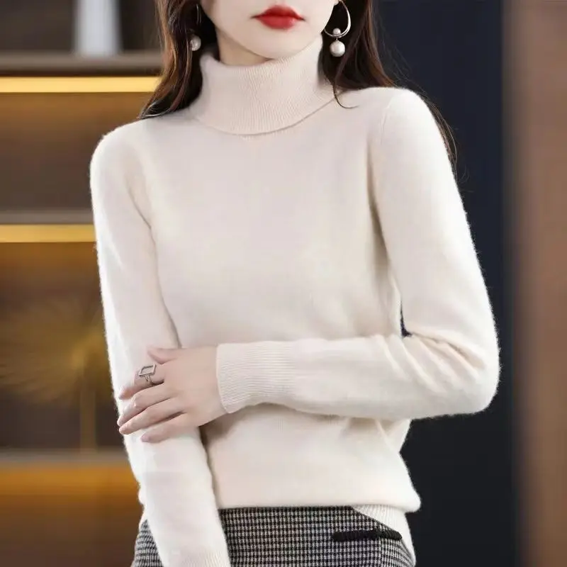 Winter New Sweater Fashion Knitted Sweater Solid Color Bottoming Shirt Women