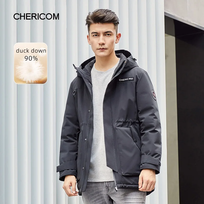 

Chericom Winter Men's Hooded Solid Color Down Jacket Duck Down Warm Fluffy Puffer coats Casual Trend Fashion Jacket 279556