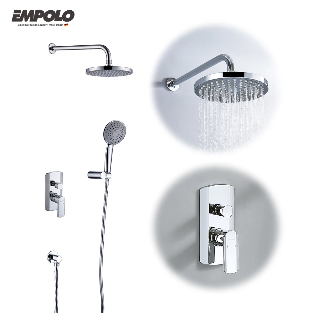 Empolo hot selling products concealed shower mixer faucet round shower head hidden mounting shower system