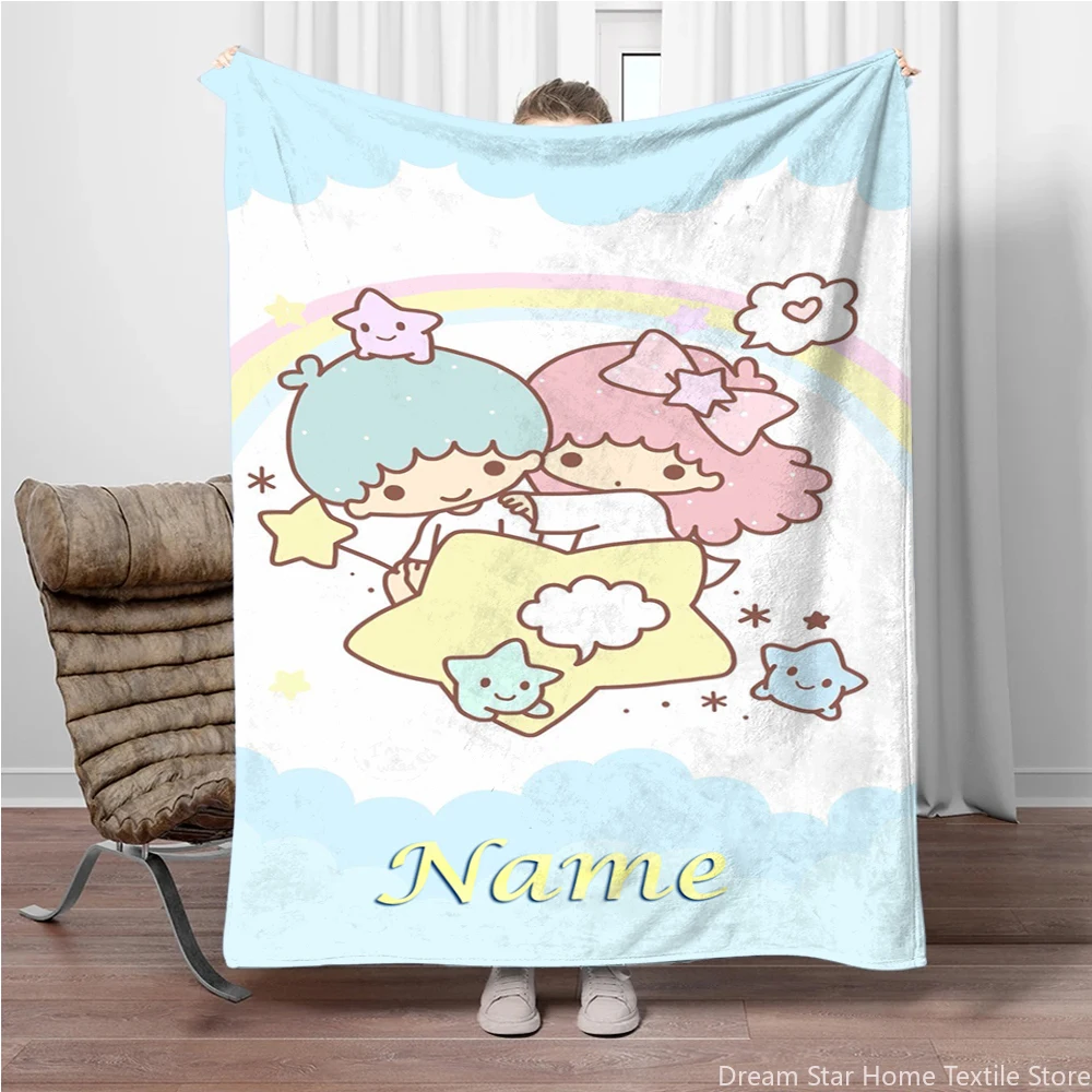 

Custom Name Personalized Blanket Sanrio Little Twin Stars Travel Blanket Warm Soft Fluffy Kids and Adult Sofa Bed Throw Blanket