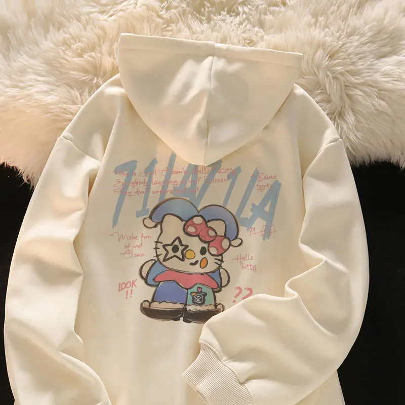 Sanrio Hello Kitty Kawaii Anime Outer Garment Creative Cute Cartoon New Printed Cardigan Hooded Hoodie Women Jacket Girl Gift