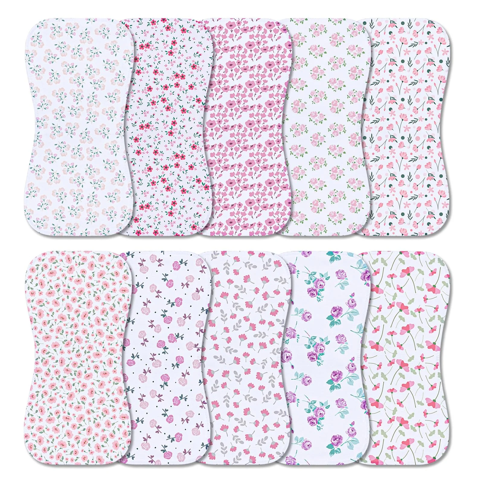 

10-Pack Burp Cloths for Baby Girls - Organic Baby Burp Cloth, Baby Washcloths, Burp Rags, Large Burp Clothes
