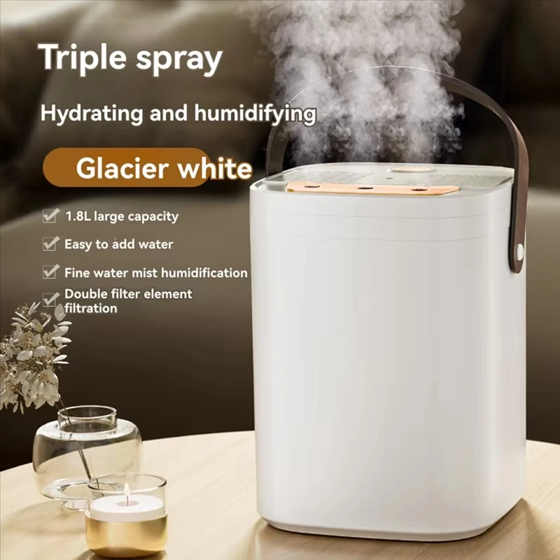 1 Juego de Humidificador Nocturno con Tres Boquillas, 1.8L de Gran Capacidad, Doble Filtro, Aromaterapia, Silencioso, para Dormitorio o Auto
