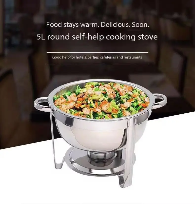 

5L Chafing Dish Buffet Set Stainless Steel Chafer with Full Size Pans Round Catering Warmer Server Lid Water Pan