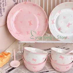 Butterfly Knot French Ceramic Rice Bowl Underglaze Colored Tableware Ins Style High Beauty Household Tableware Disc Girlfriend