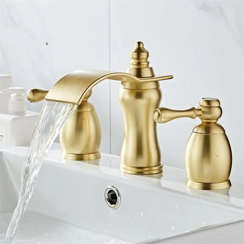 Brushed Gold Bathroom Basin Faucet Hot Cold Rose Gold lWater Faucet Widespread Sink Mixers Tap Deck Mount Wash Tub Fauctes