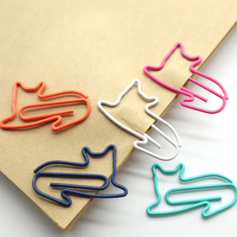 Clips creativos de dibujos animados de gato, marcapáginas de papel, Clips para notas, documentos, material de oficina escolar, papelería, 100 piezas