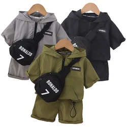 2023 Summer Baby Boys Clothing Sets Kids Zipper Hooded Jacket Shirts Shorts Bag 3Pcs Children Casual Outfits Toddler Sportswear